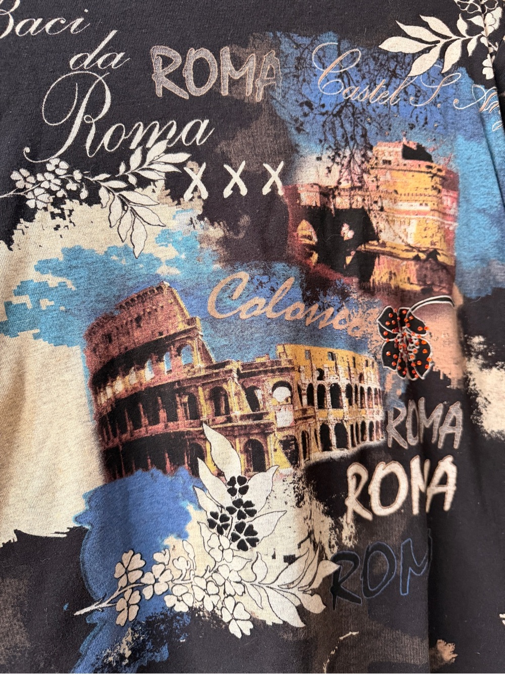 Y2K Grunge 2X Cotton Euro Graphic Artsy Grunge Embellished Rome Indie Boho Top - Picture 4 of 8